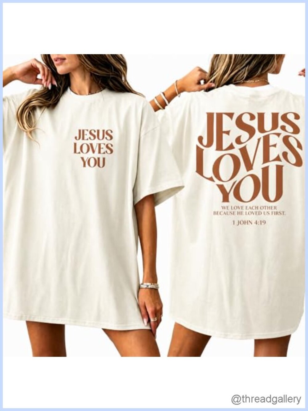 Womens Christian T-Shirt Jesus Loves You Vintage Graphic Tee Loose Fit